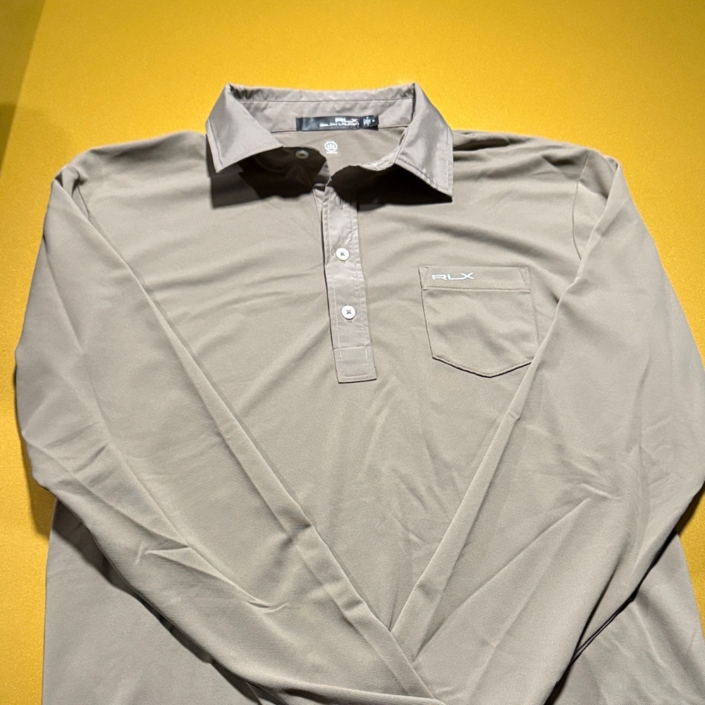 Polo RLX Men's long sleeve Tan Polo Shirt 4 button w/ front pocket